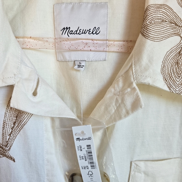 Madewell New Cream Embroidered Linen Tropical Floral Shirt Jacket Size Large - Picture 12 of 15